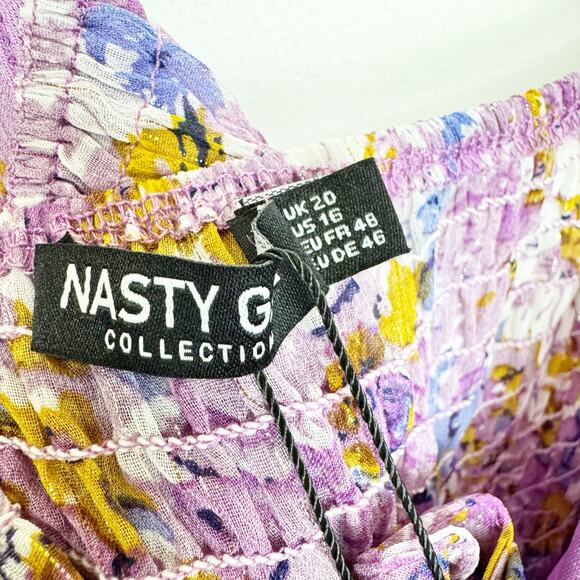 NWT Nasty Gal Plus Size Lilac Floral Lace Up Skater Dress 16 - Picture 5 of 6